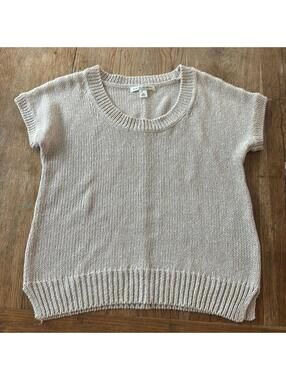 Banana Republic Knit Top Women's XS Tan Shimmer Short Sleeve